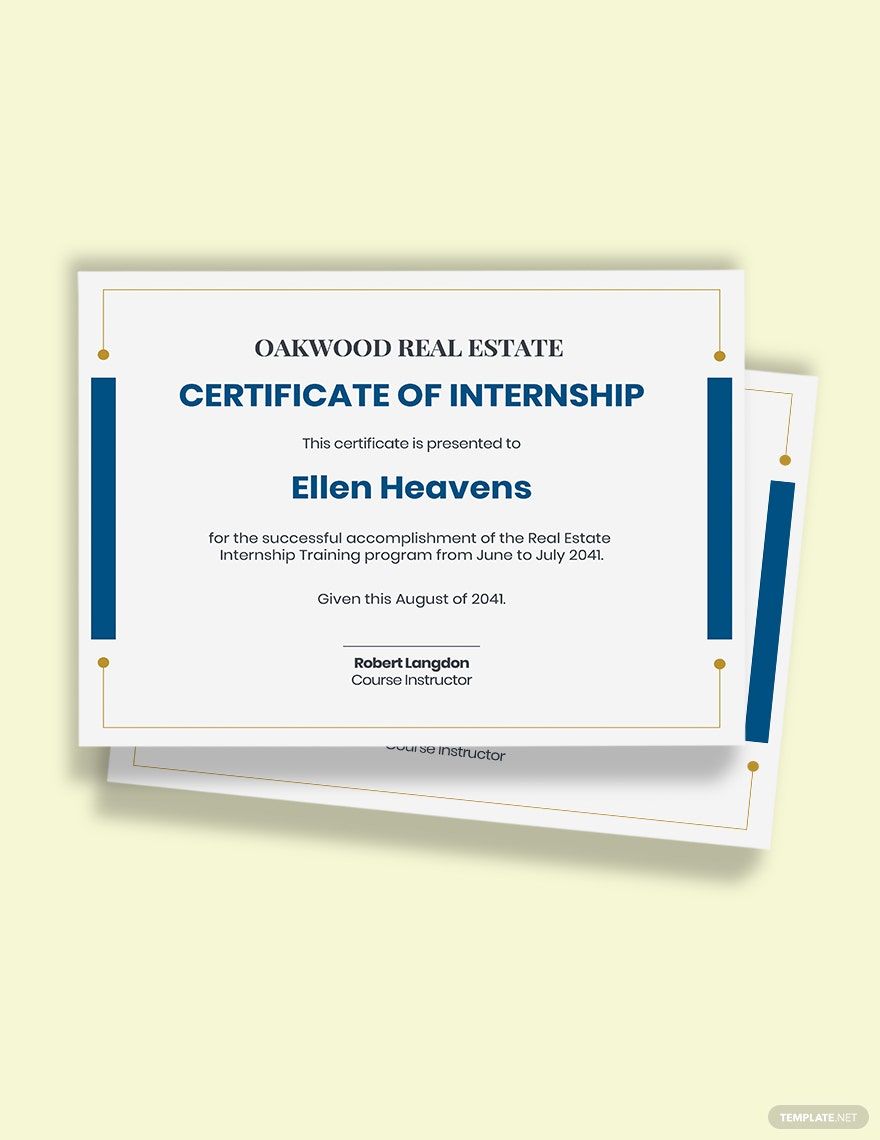 Real estate internship certificate Template