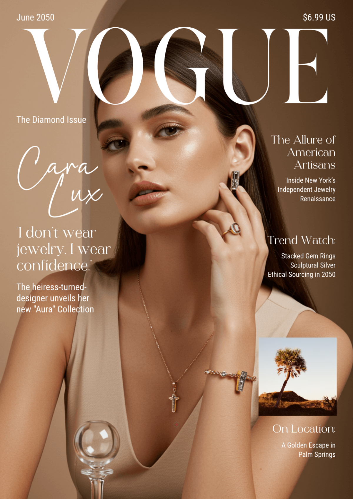 Free Beige Jewelry Vogue Cover Page Template