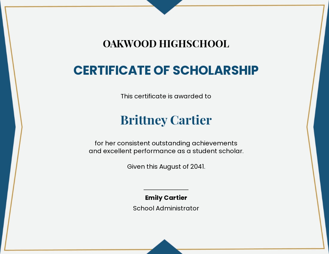 Student Scholarship Certificate Template - Word