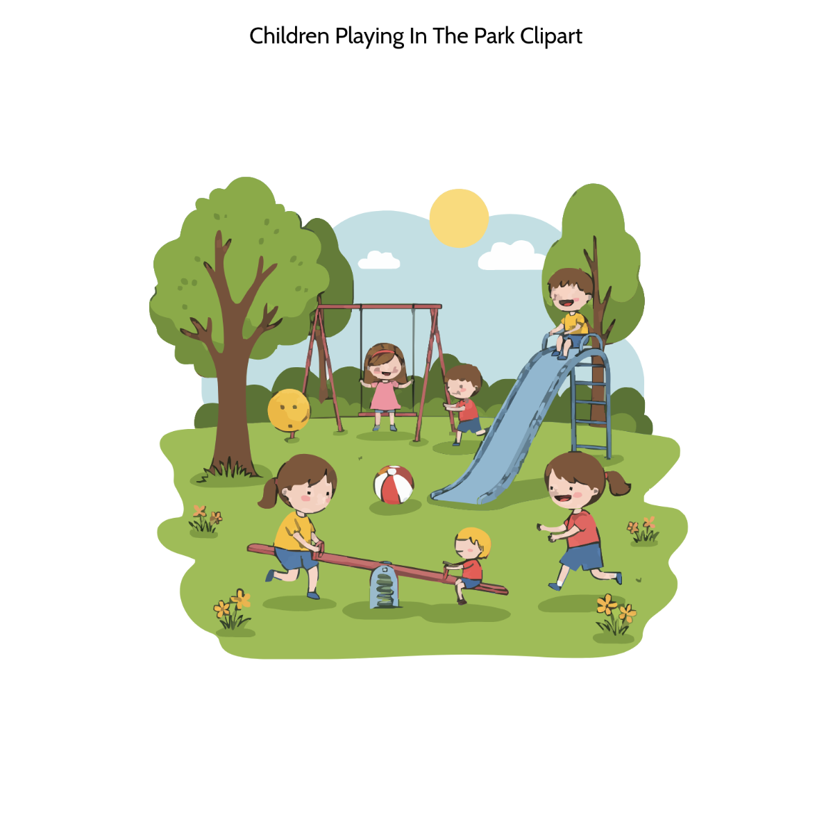Free Children Playing in the Park Clipart Template