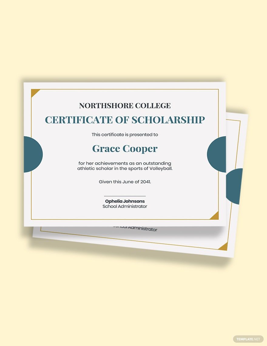 College Scholarship Certificate Template in Word, Google Docs, Apple Pages, Publisher