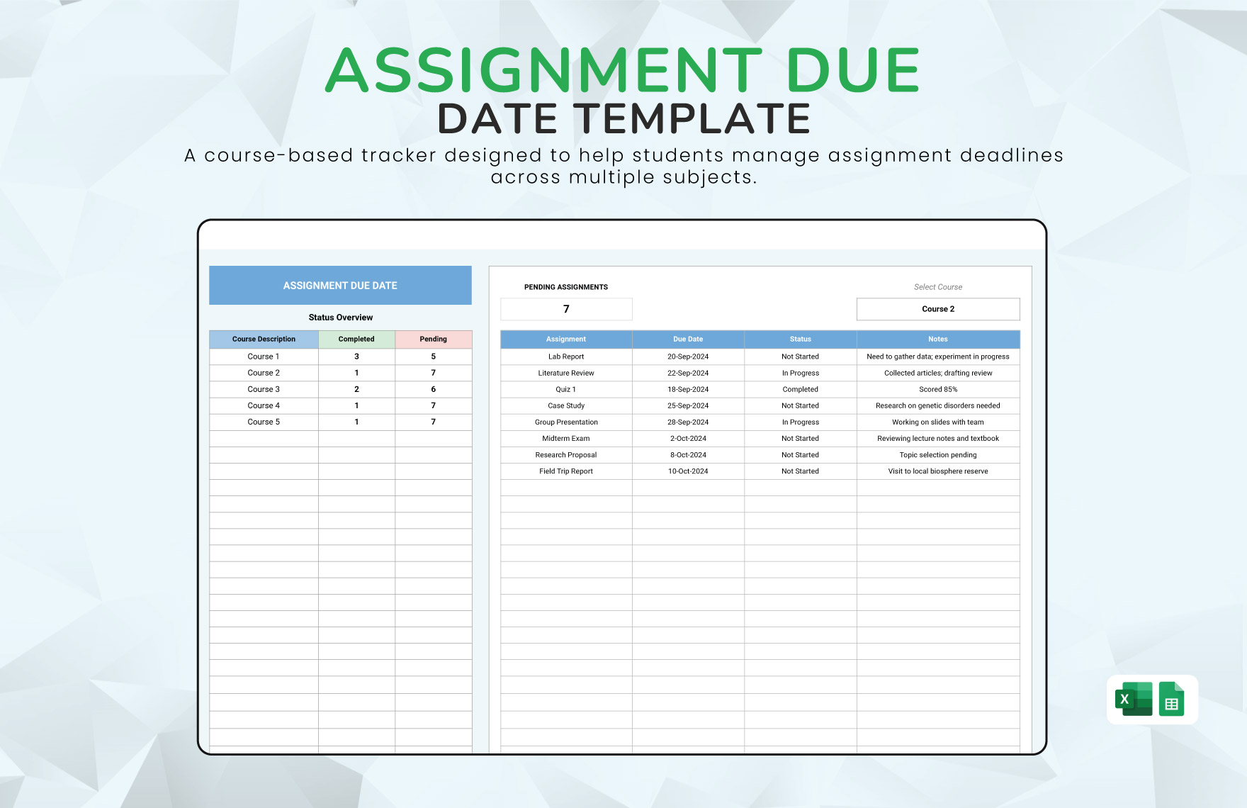 Free Assignment Templates In Excel To Download Free Assignment Templates In Excel To Download