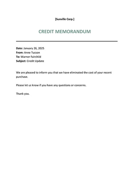 credit memo examples