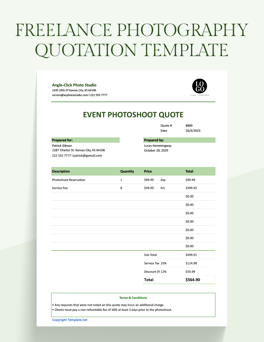 Photography Quotation Template In Google Sheets Pages Word Google