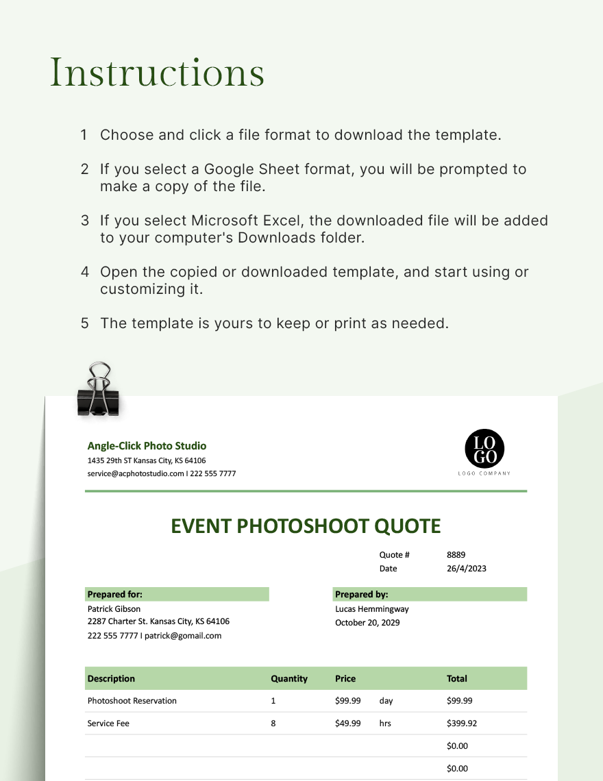 Freelance Photography Quotation Template
