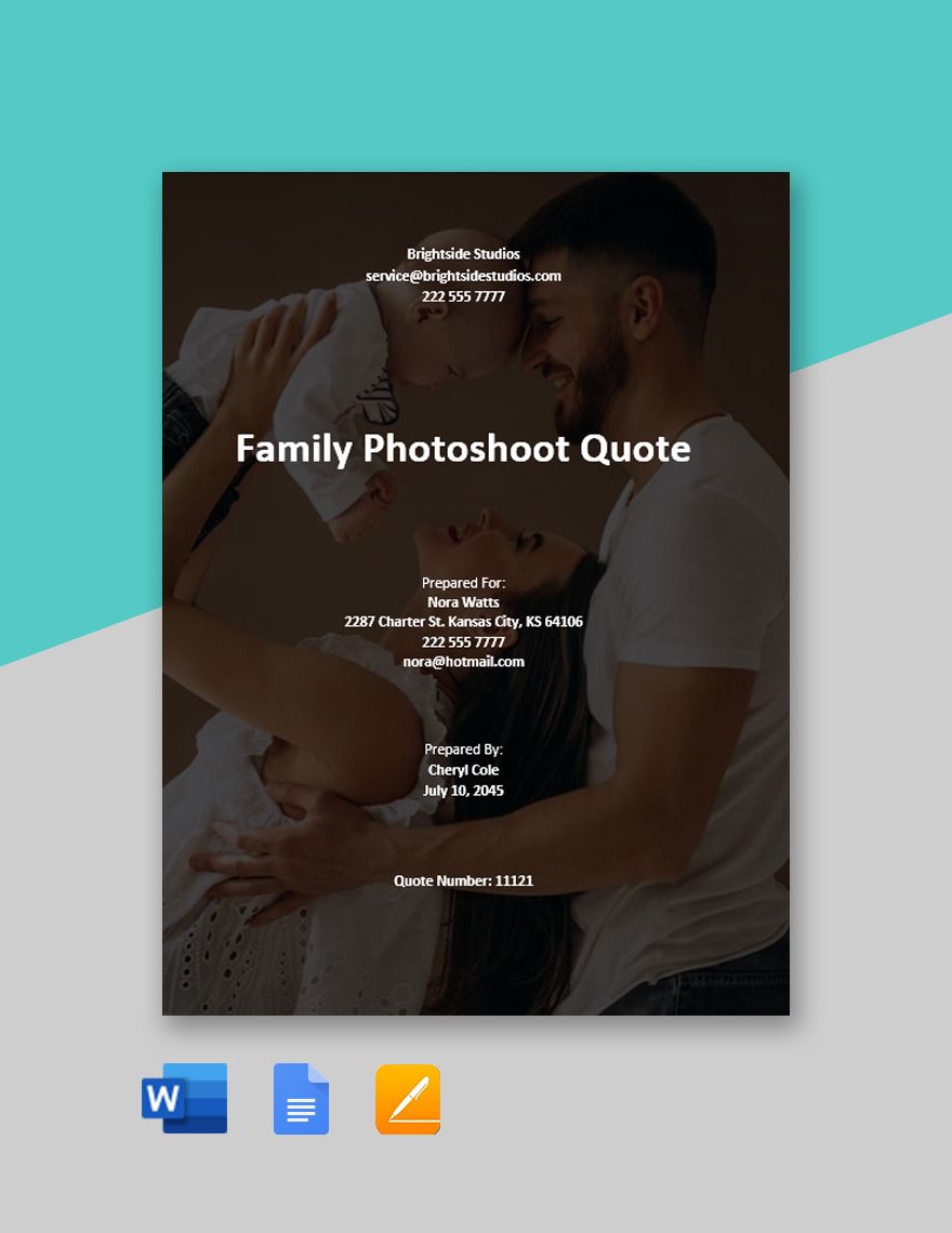 Professional Photography Quotation Template in Word, Google Docs, Excel, Google Sheets