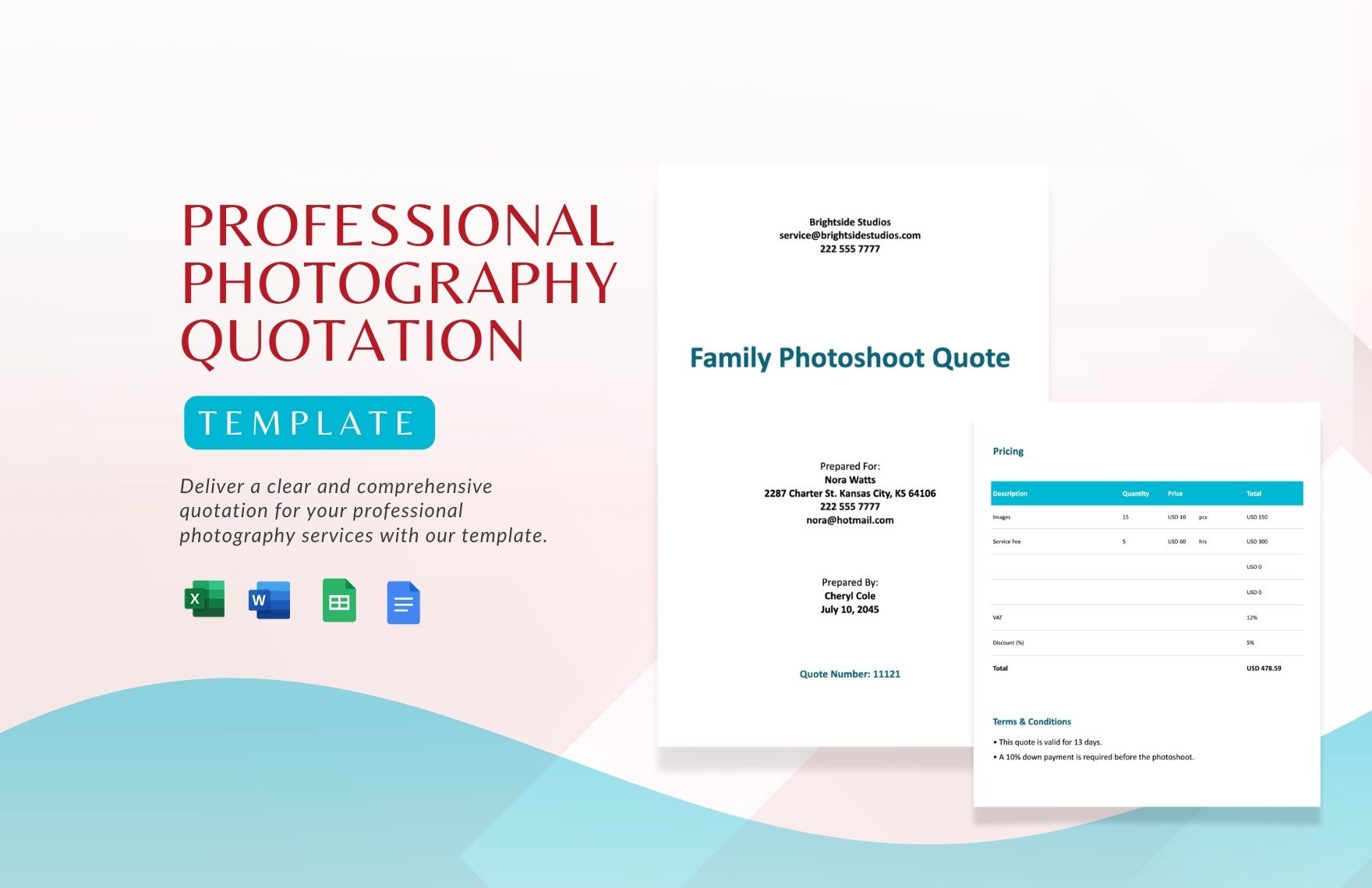 Professional Photography Quotation Template in Word, Google Docs, Excel, Google Sheets