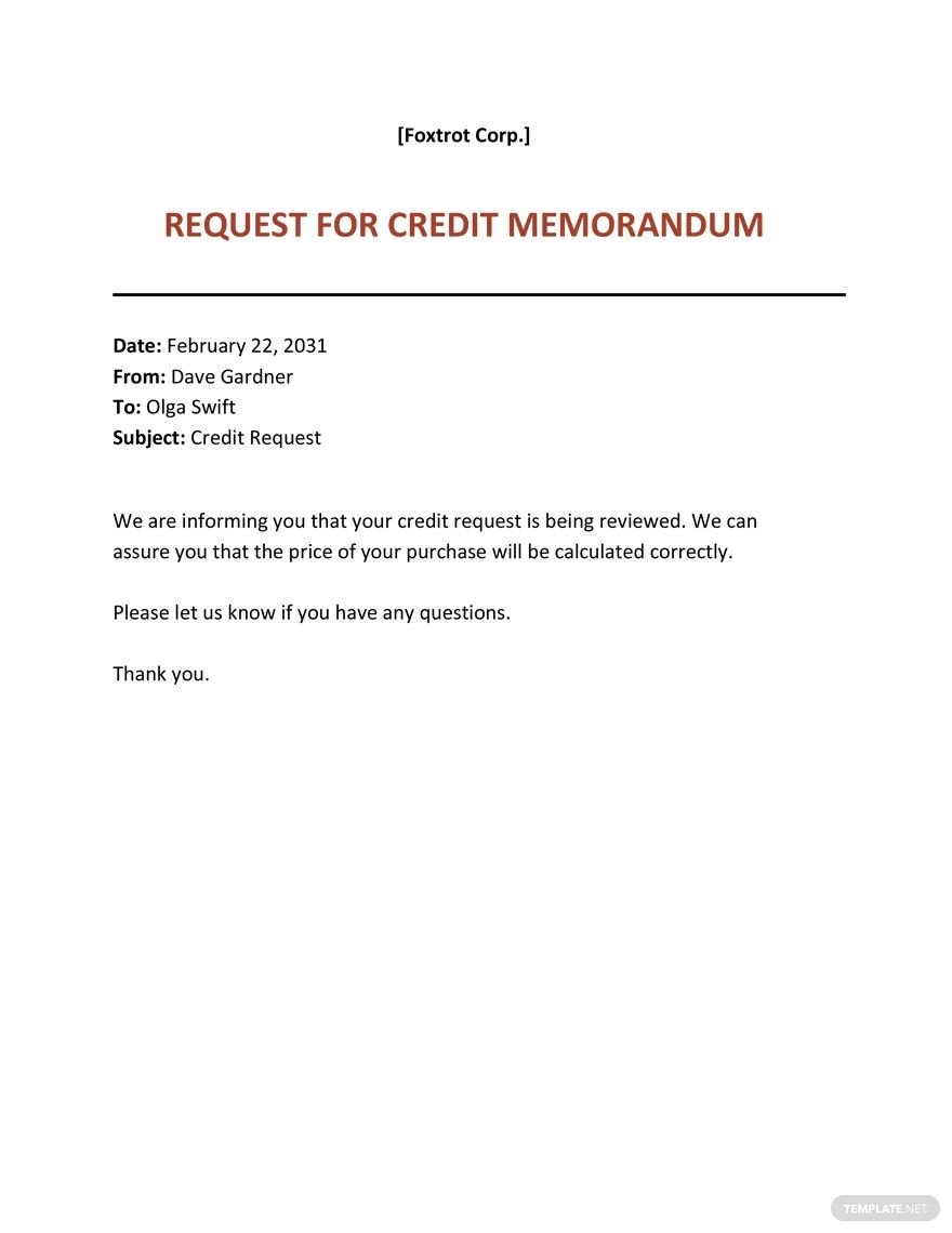 Request for Credit Memo Template