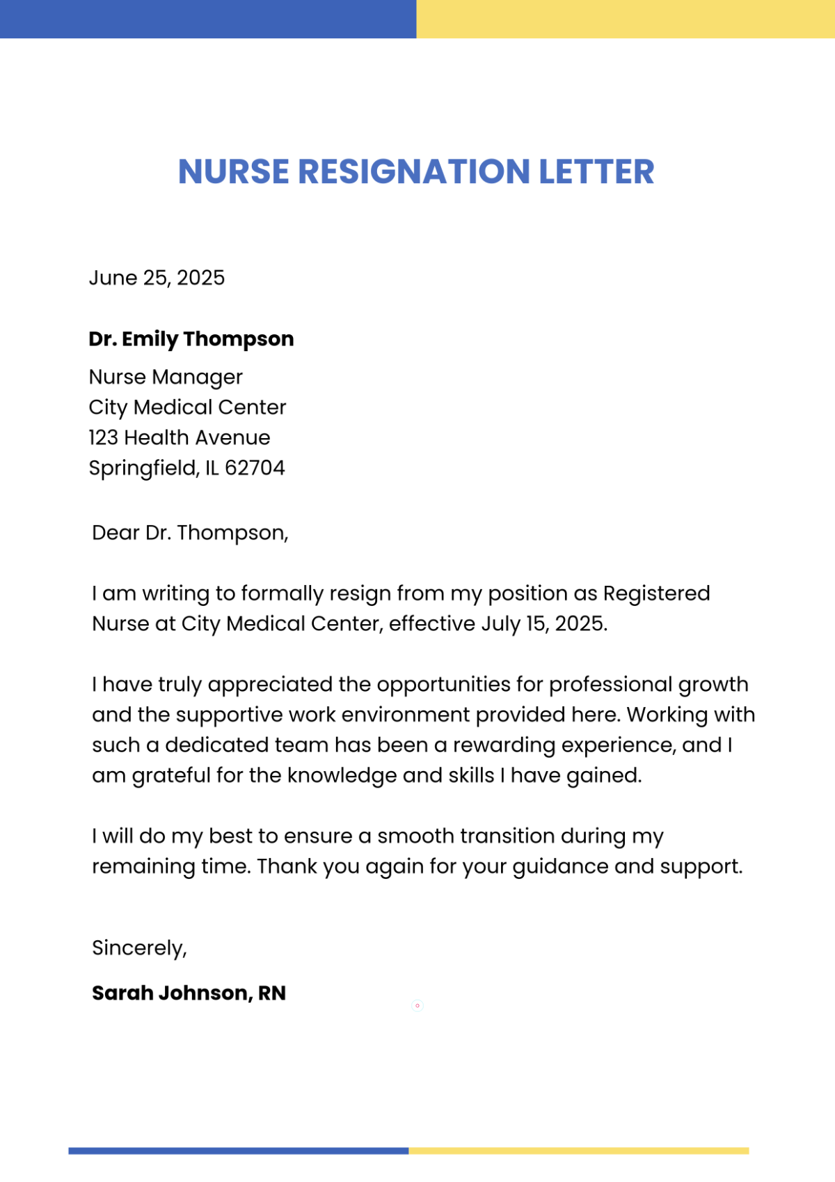 Free Nurse Resignation Letter Template