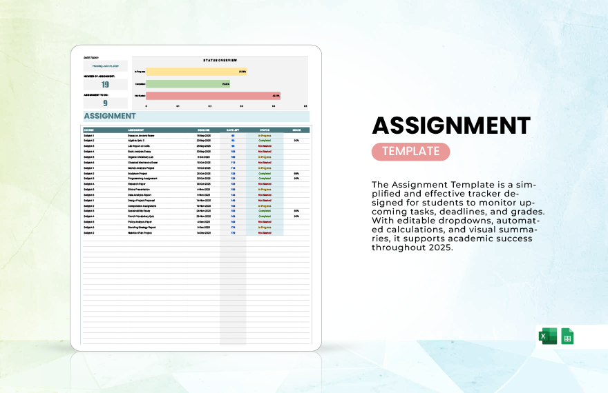 Assignment Template in Excel, Google Sheets to Download