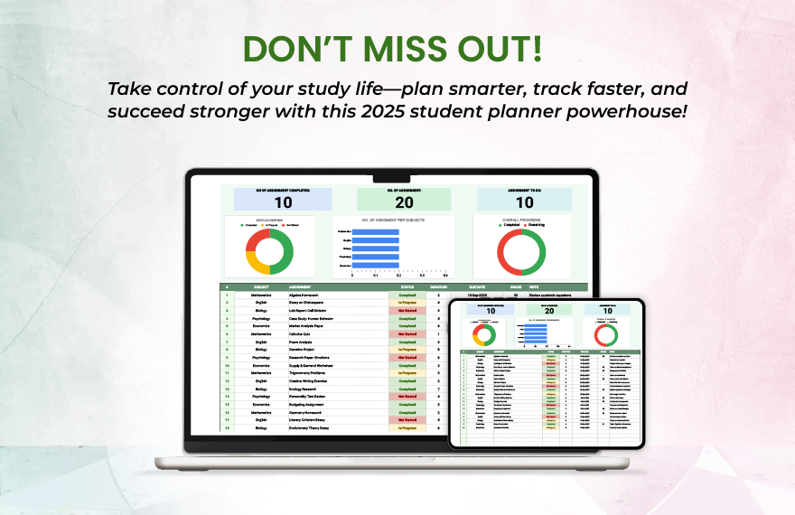 Student Assignment Planner Template