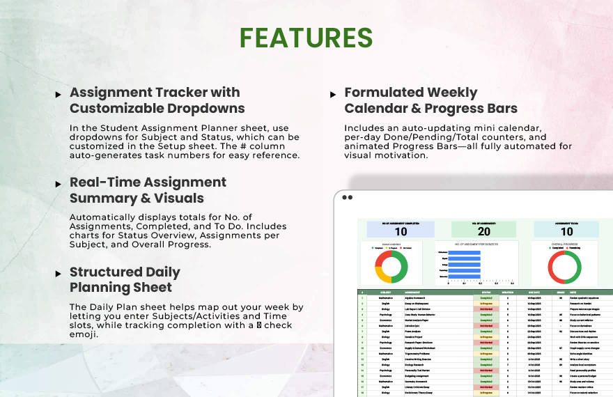 Student Assignment Planner Template
