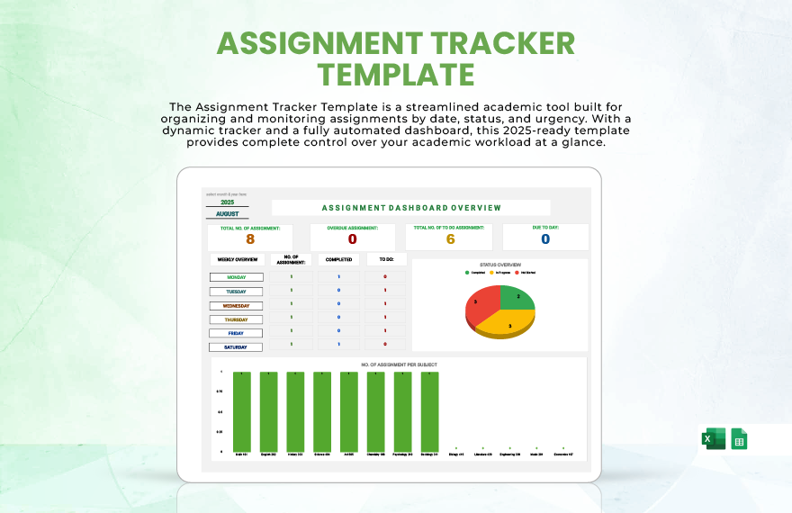 Assignment Tracker Template in Excel, Google Sheets