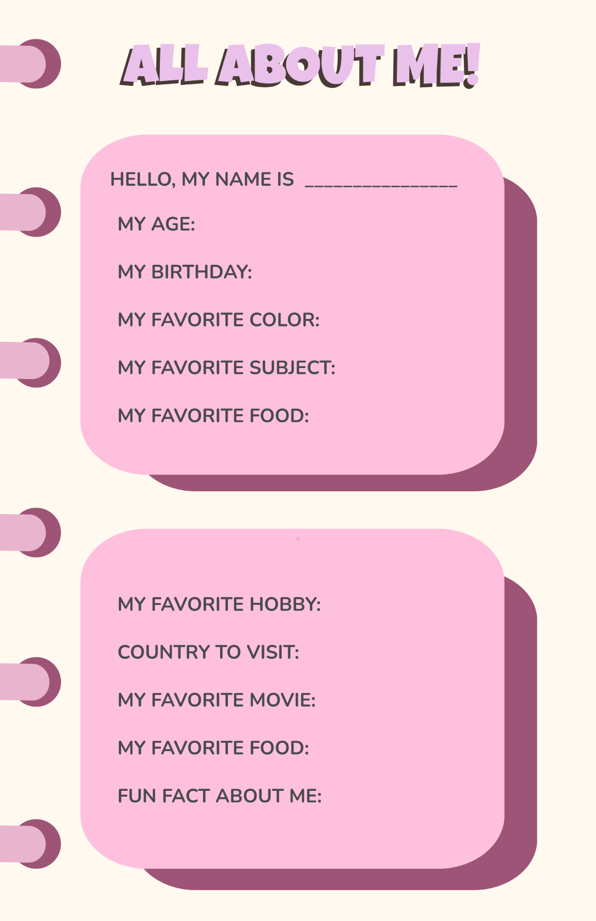 Free 10 Things All About Me Poster Template