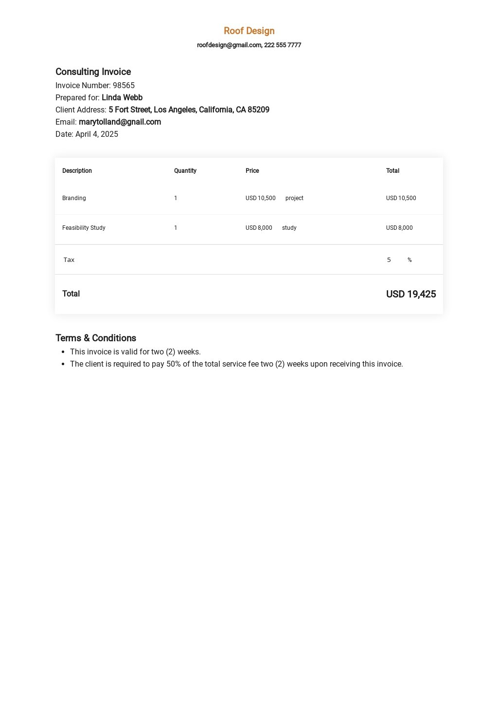 consulting invoice template google docs