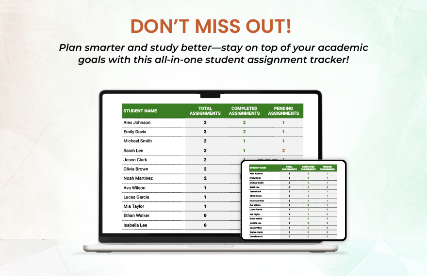 Student Assignment Tracker Template