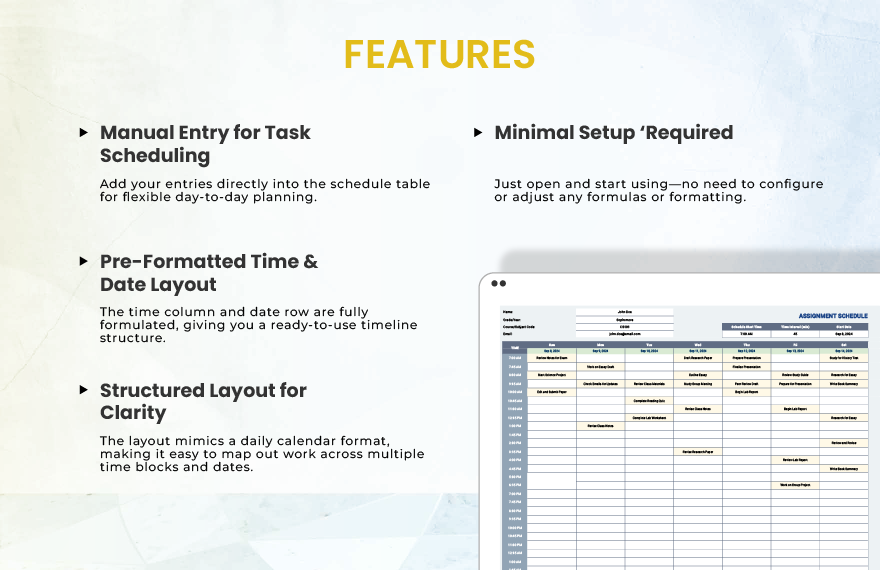 Assignment Schedule Template