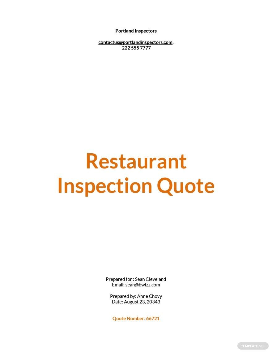 Restaurant Maintenance Quote Template