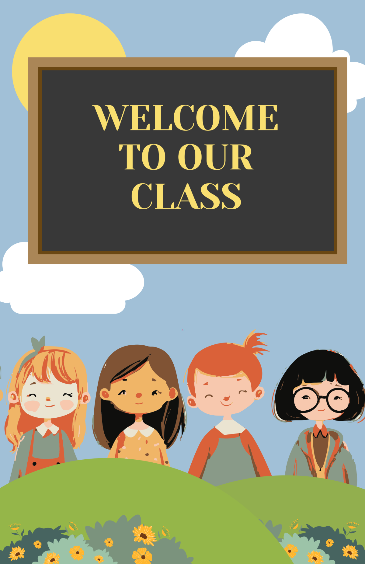 Free Cartoon Classroom Welcome Poster Design Template