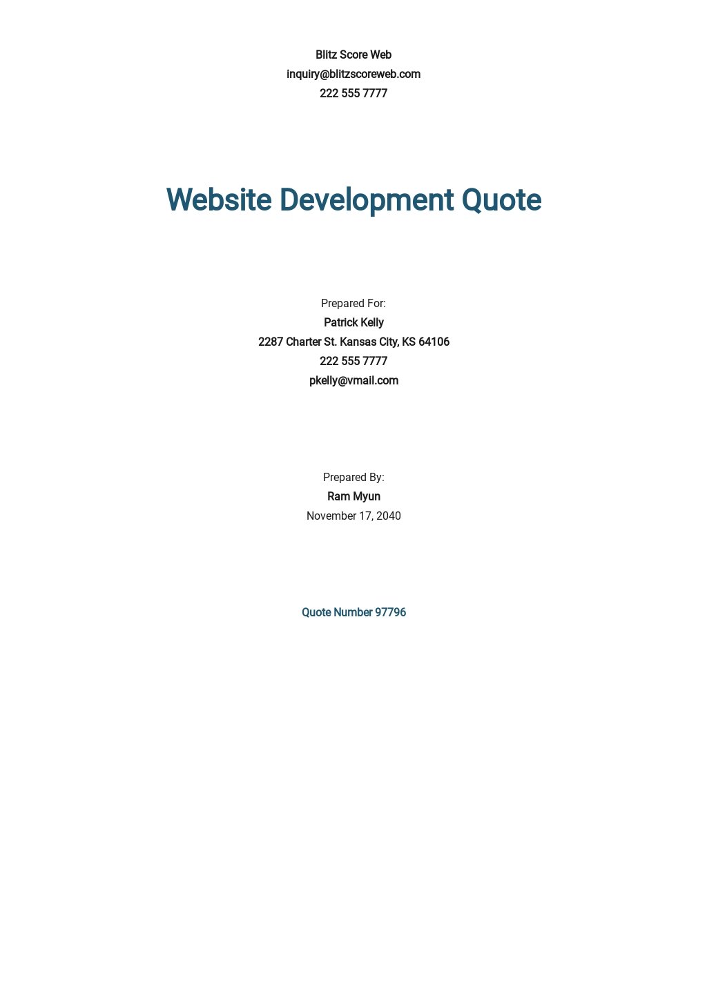 Ecommerce Website Quotation Template in Google Docs Google Sheets