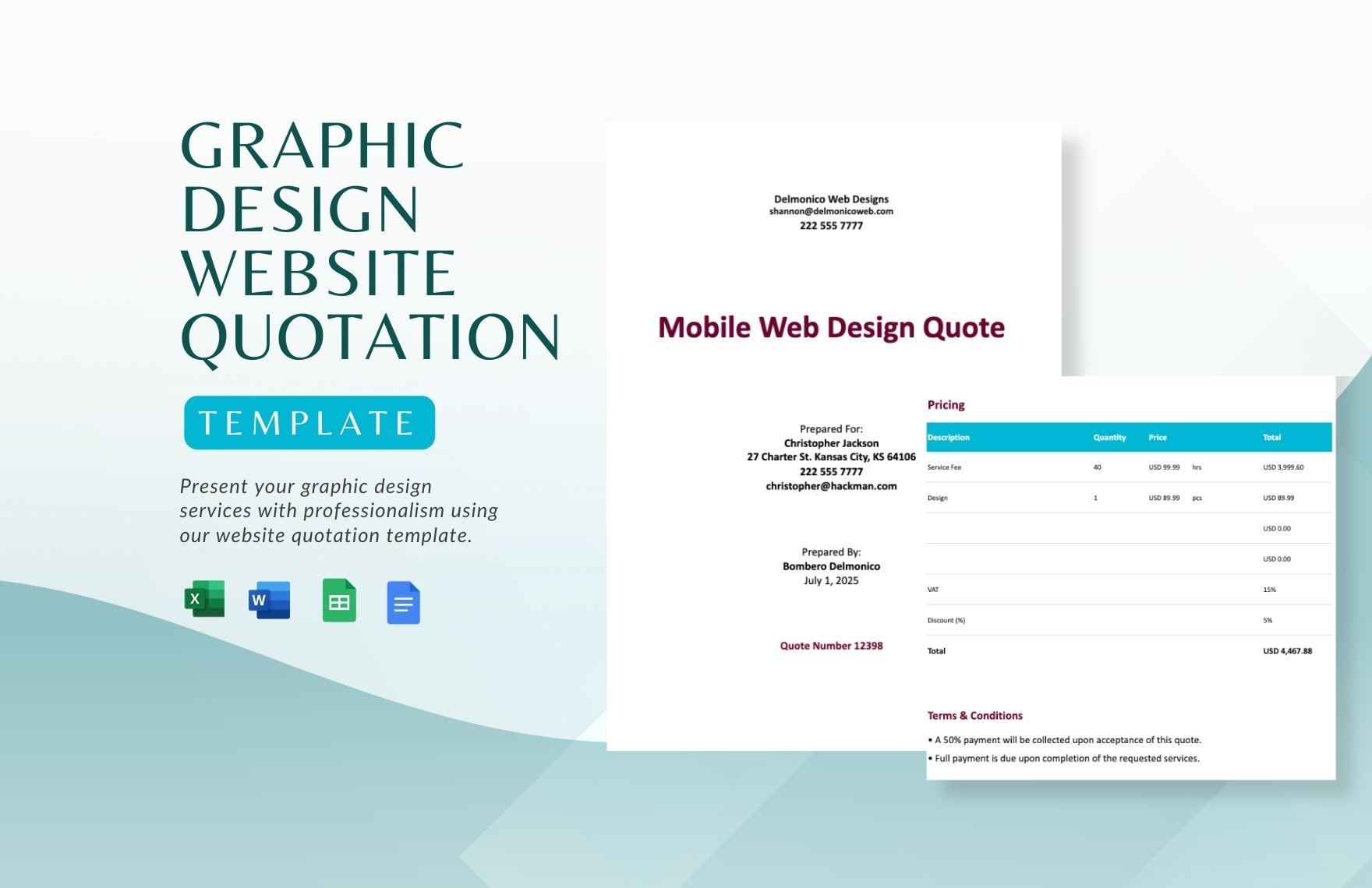 Graphic Design Website Quotation Template in Word, Google Docs, Excel, Google Sheets