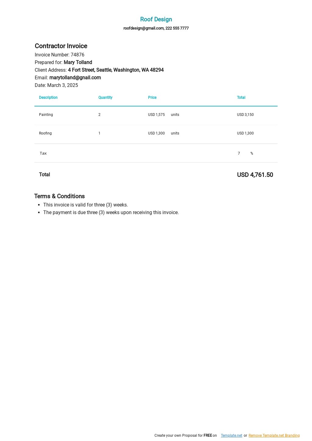Blank Contractor Invoice Template Free Pdf Google Docs Google Sheets Excel Word Template Net