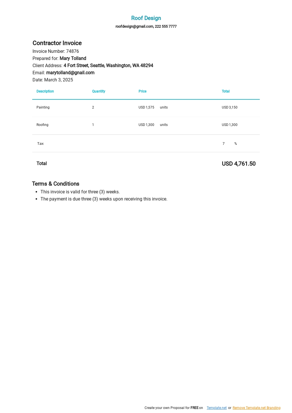 Blank Contractor Invoice Template Free Pdf Google Docs Google Sheets Excel Word Template Net