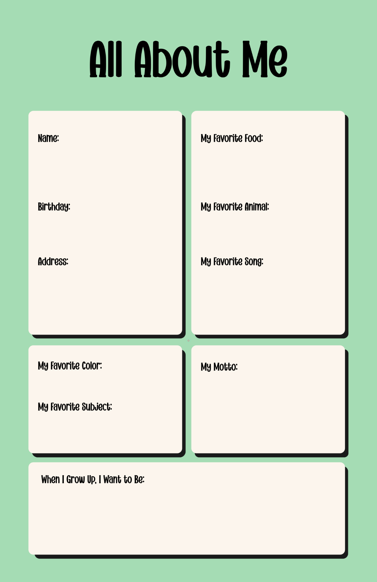Free Green Personal All About Me Poster Template