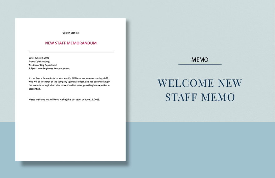 Welcome New Staff Memo Template