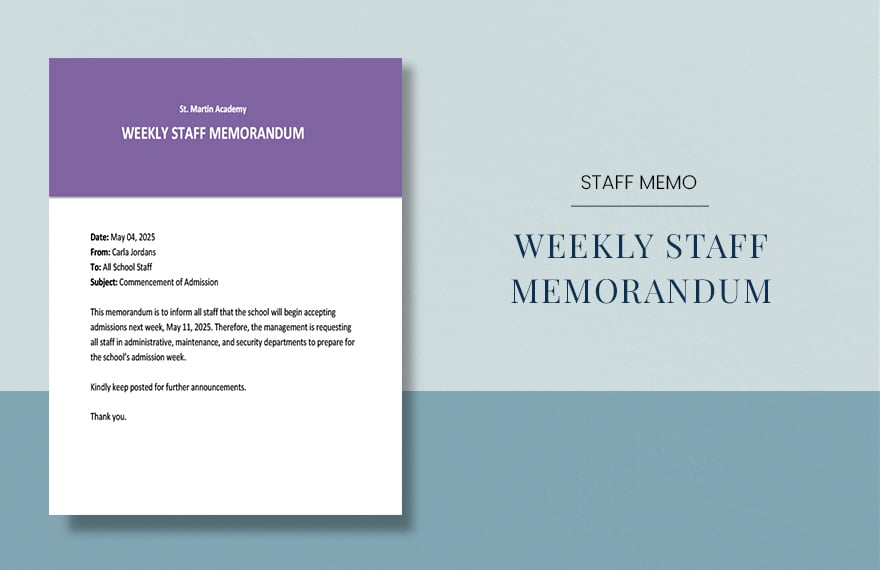 Weekly Staff Memo Template in Word, Google Docs, PDF, Apple Pages