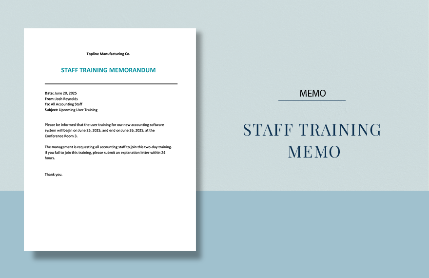 Staff Training Memo Template in Word, Google Docs, Apple Pages