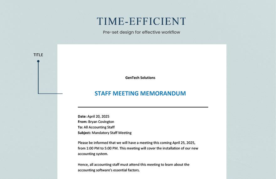 Mandatory Staff Meeting Memo Template