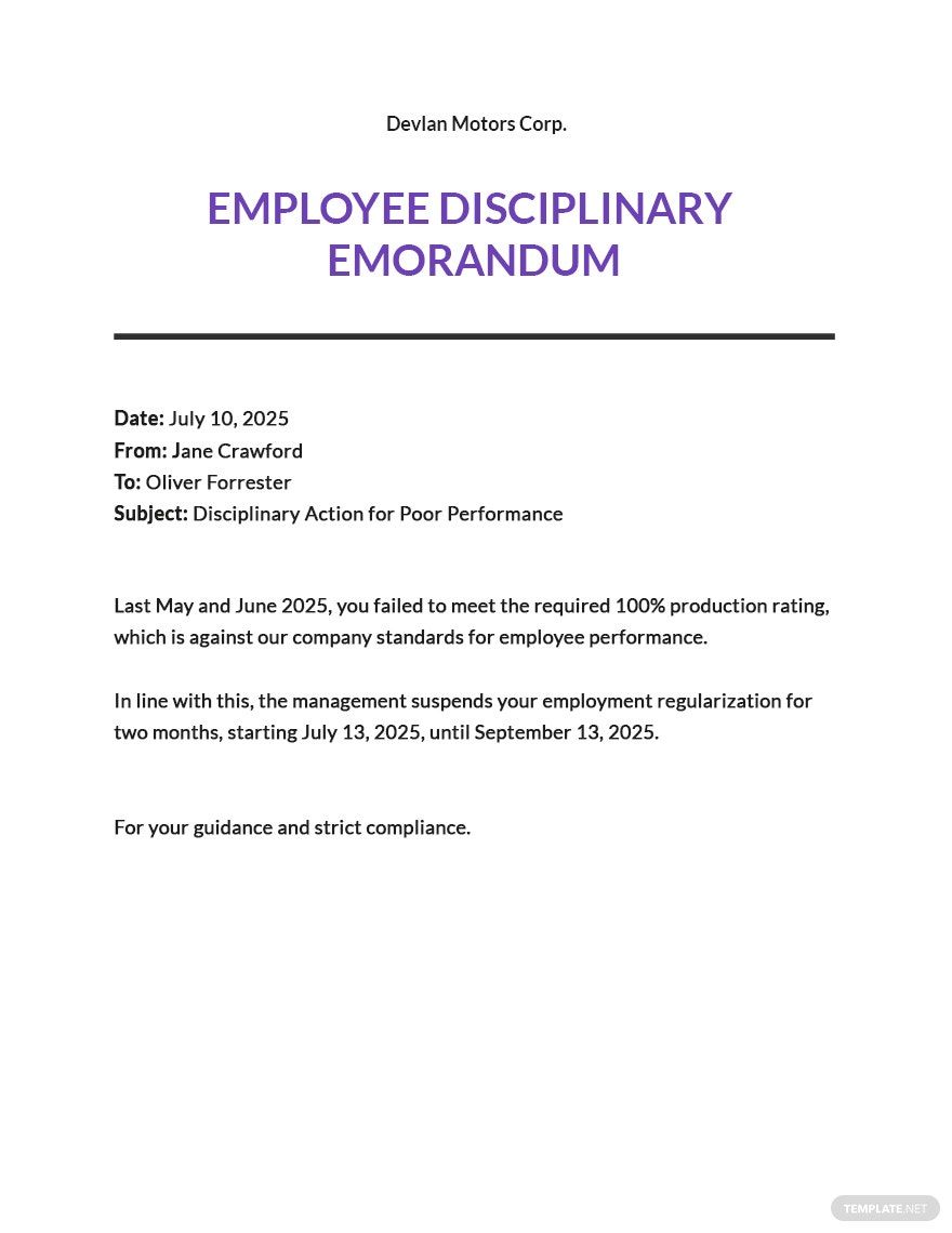 Memo For Employee s Misconduct Template Google Docs Word Apple 