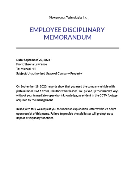 FREE Sample Memo to Employees for Discipline Template ...