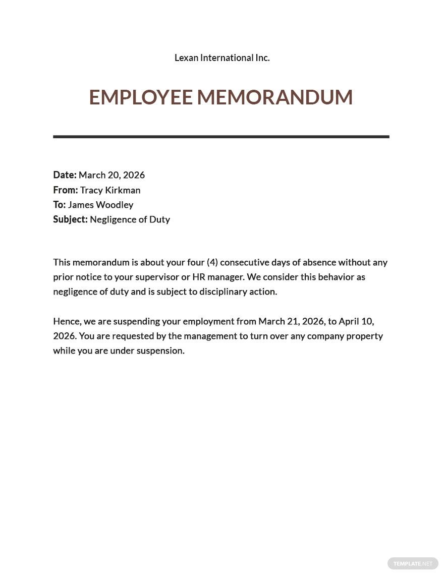 Memo For Employee s Negligence Template Word Template