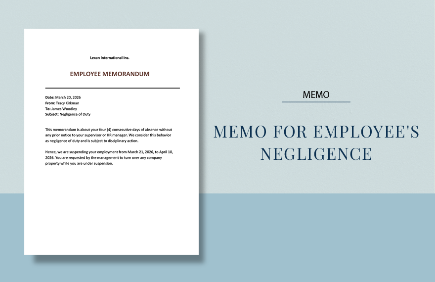 Memo for Employee's Negligence Template