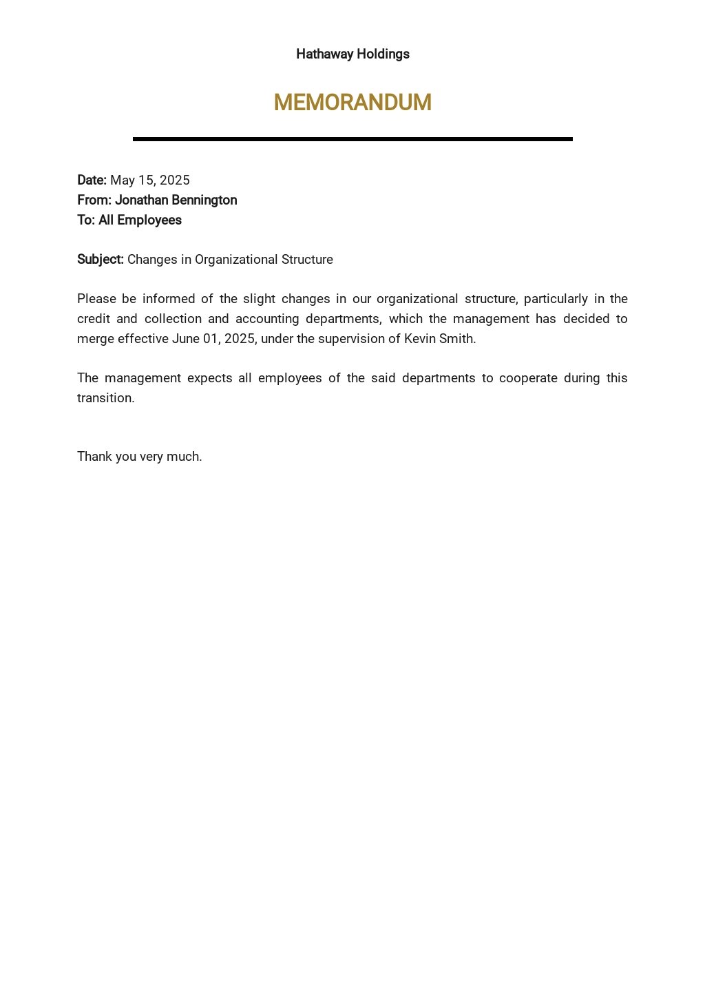 sample letter for change of work assignment