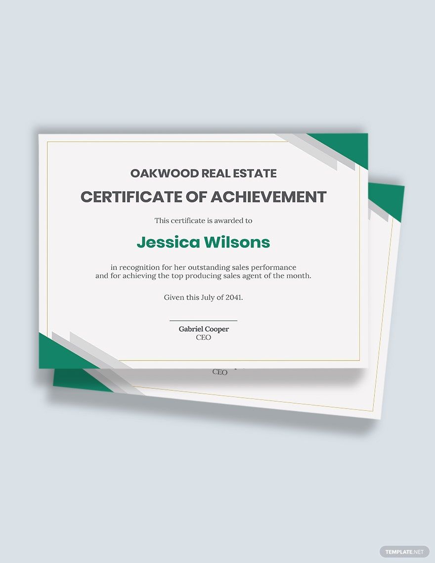achievement real estate certificate Template
