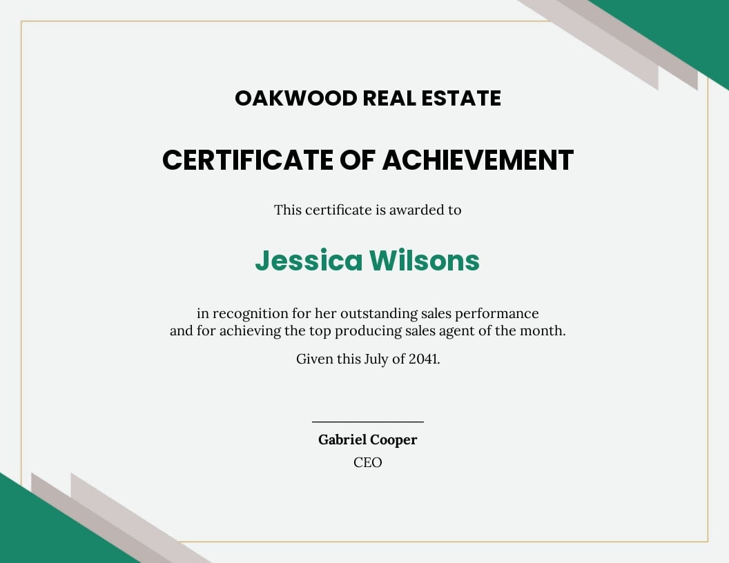 Commercial Real Estate Certificate Template In Word