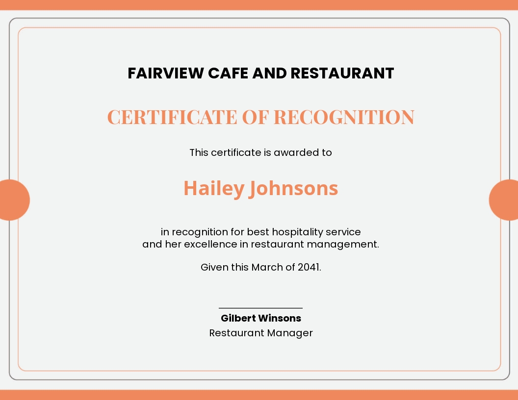 Restaurant Certificate Of Employment Sample Word Format