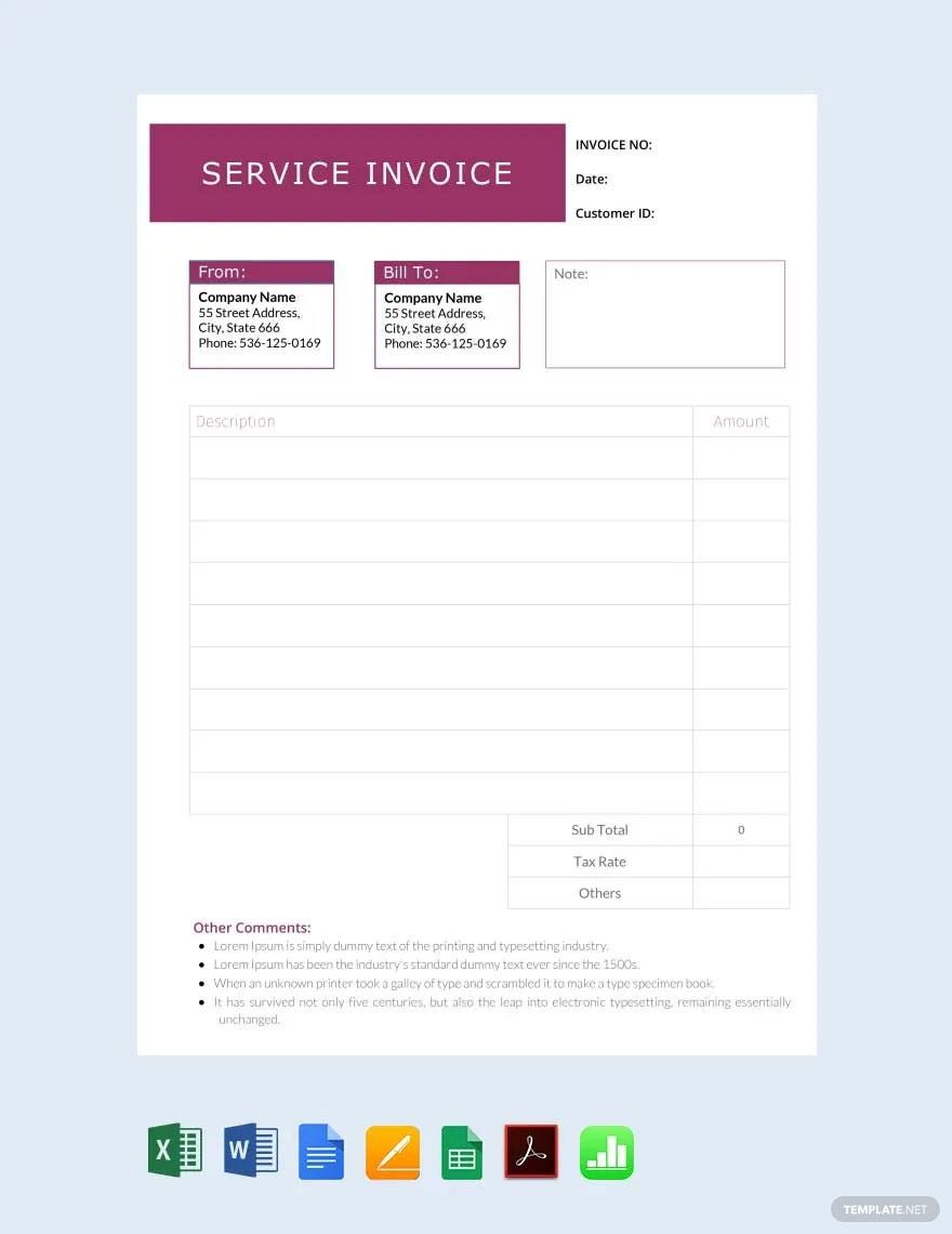 Editable Service Invoice Template