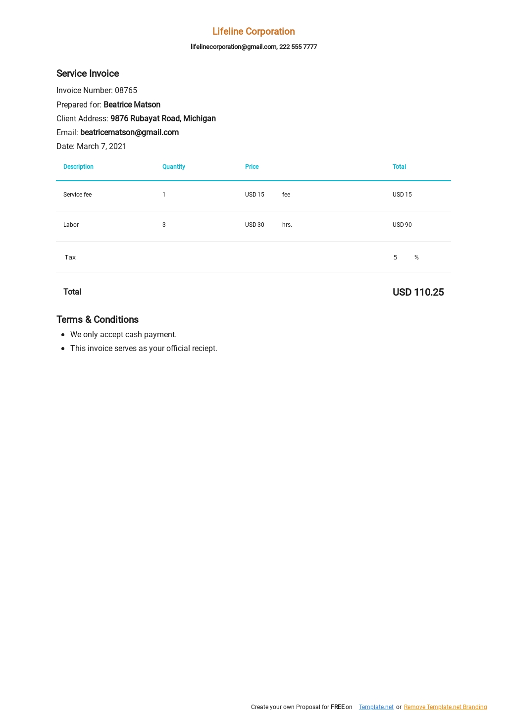 Editable Catering Service Invoice Template in Google Docs, Google