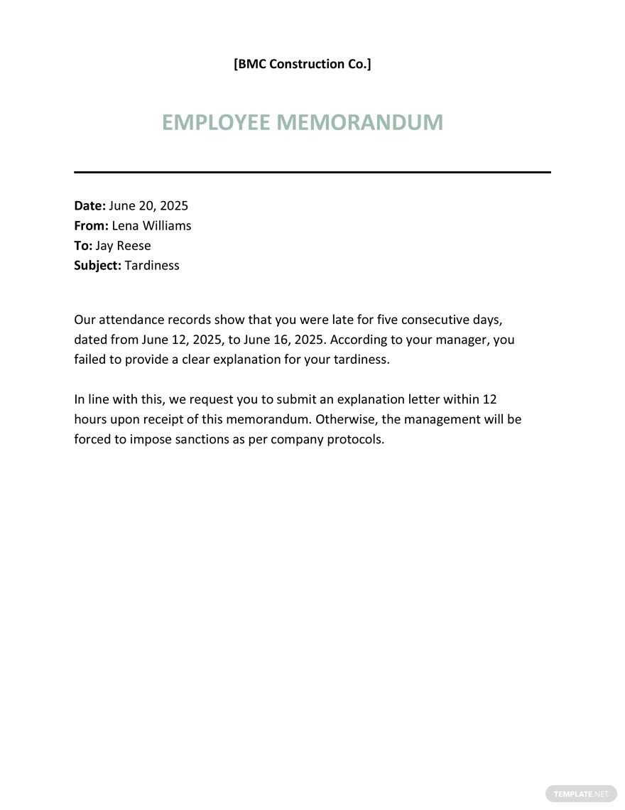 Employee Late Form Template