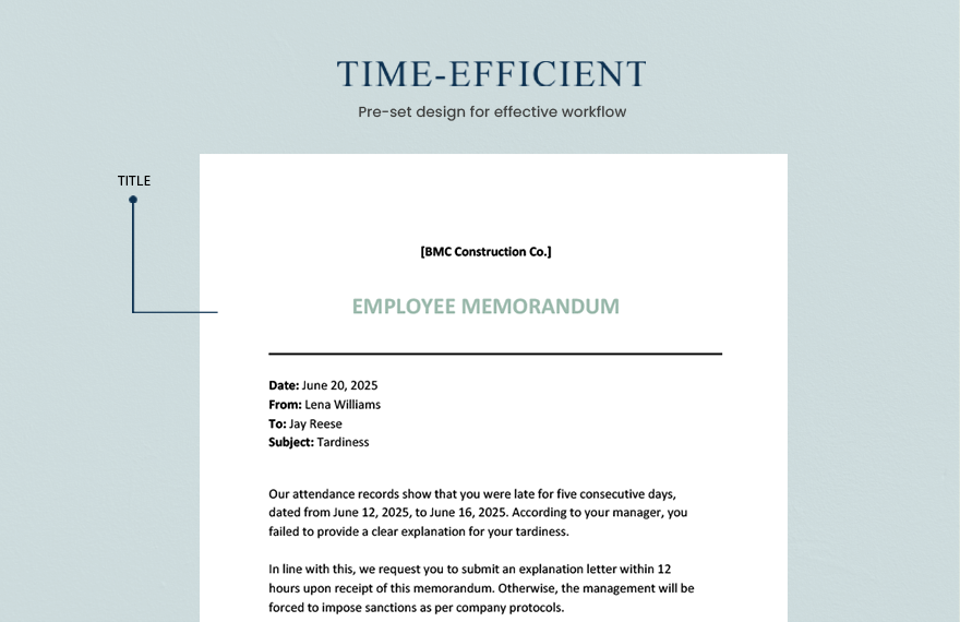 Sample Memo to Employees for late Coming Template