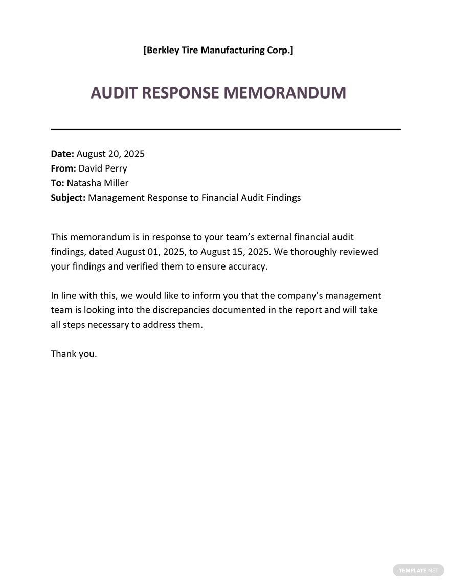 Audit Response Memo Template
