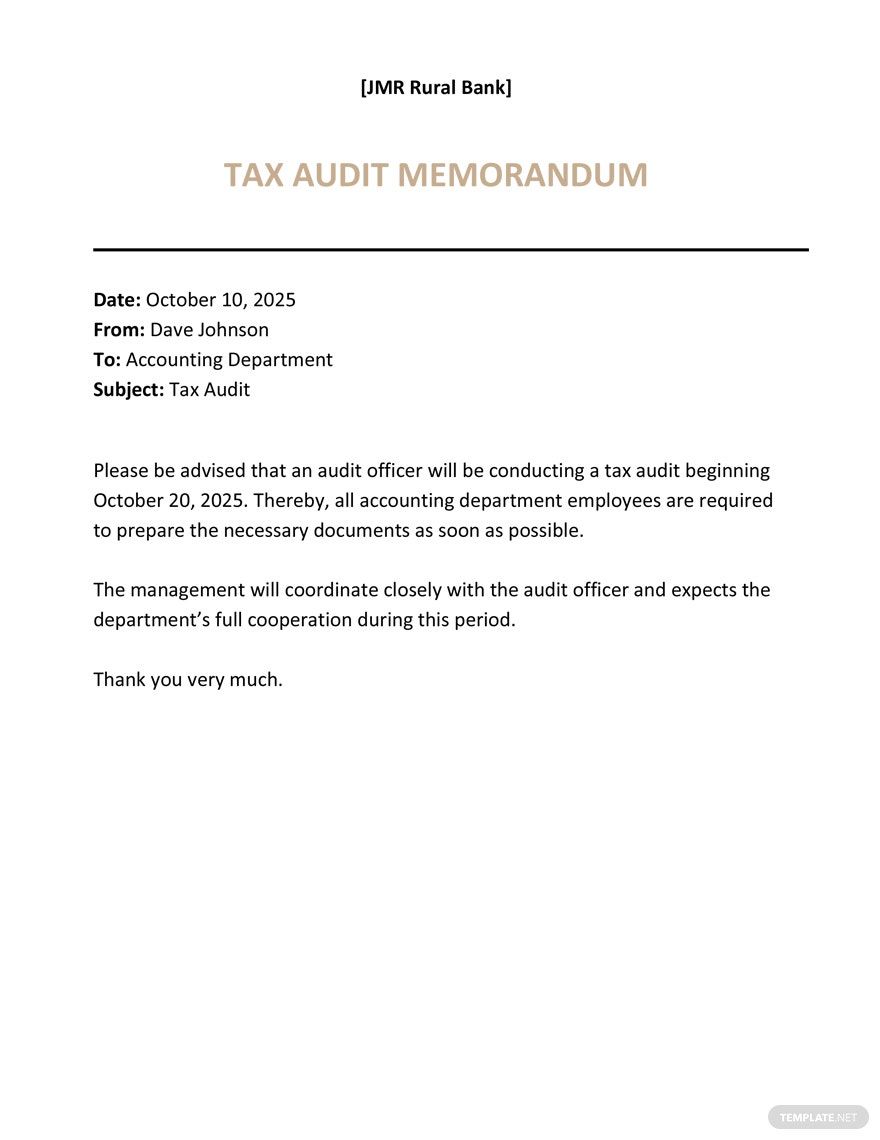 Tax Audit Memo Template