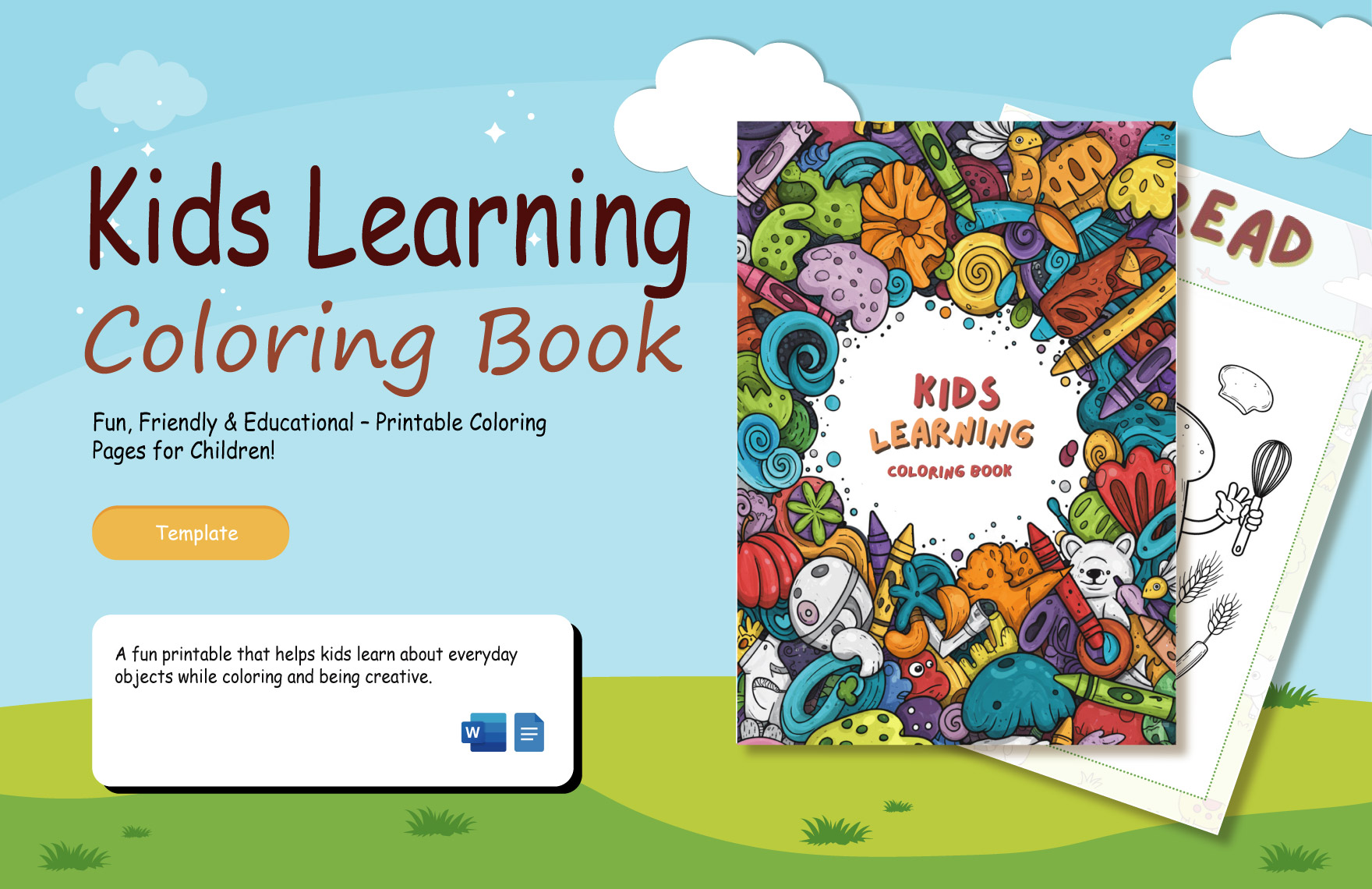 Kids Learning Coloring Book Template