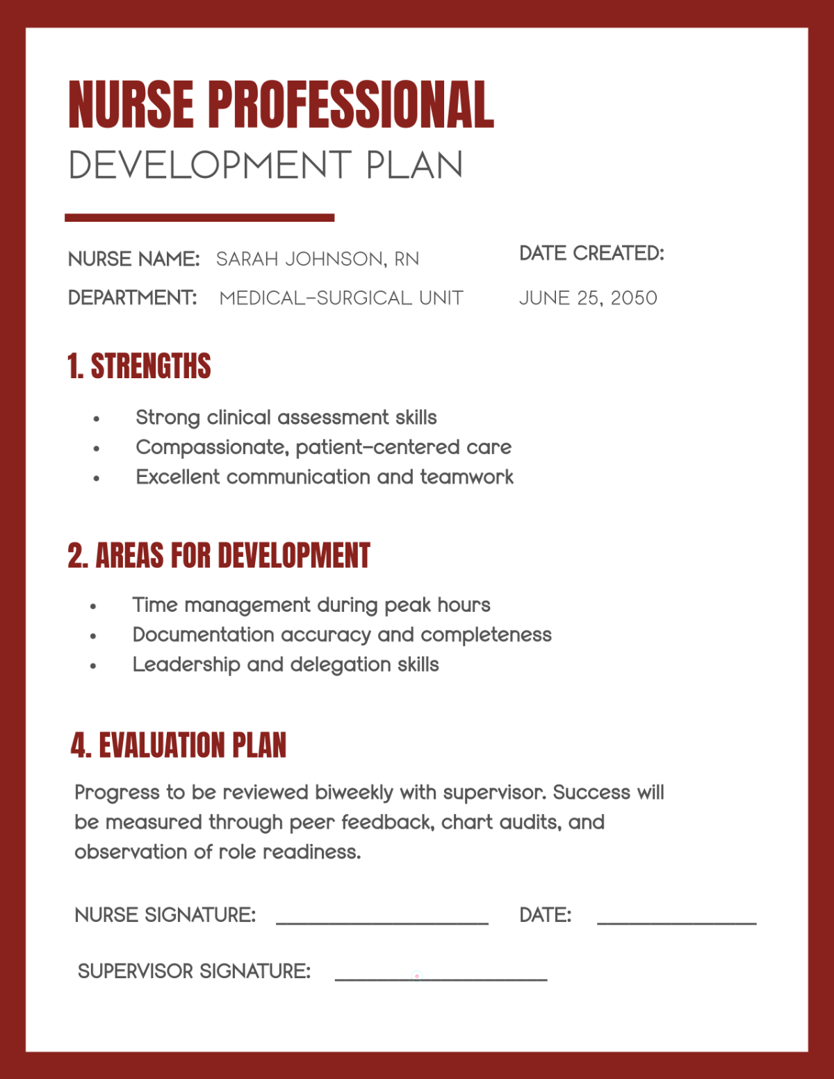 Free Nurse Development Plan Template