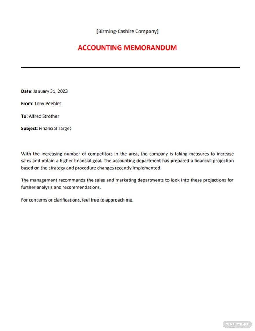 Formal Accounting Memo Template Google Docs, Word, Apple Pages