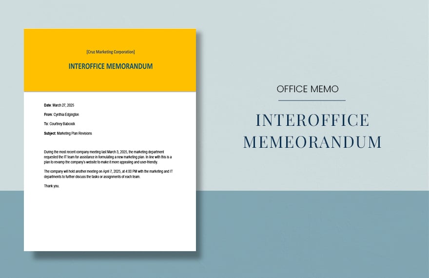 Sample Interoffice Memo Template in Word, Google Docs, PDF, Apple Pages